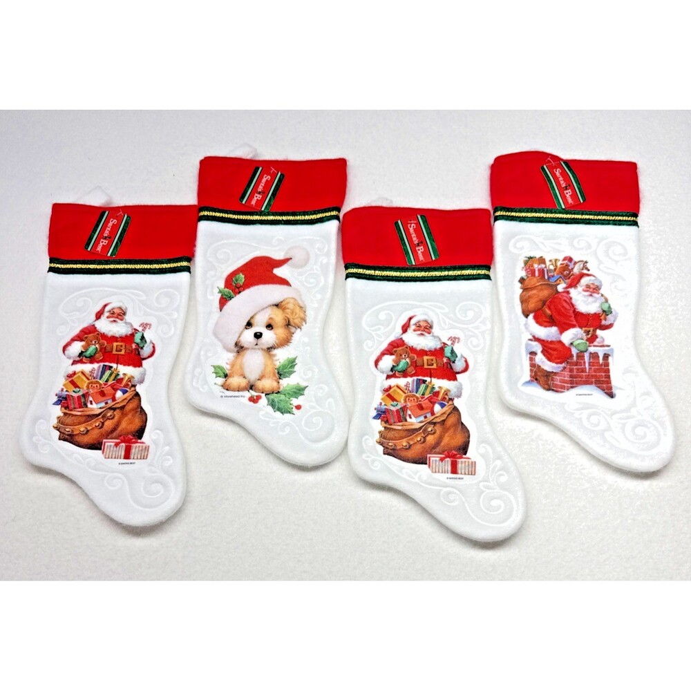 Santa's Best Morehead CherylAnn Christmas Stockings Lot 4 Vintage NOS 15" Santa